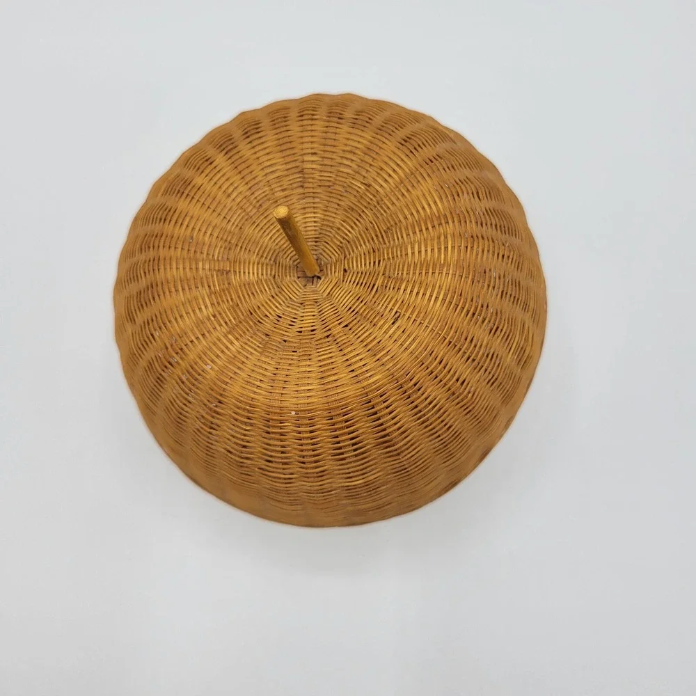 Vintage Apple Shaped Fine Straw Basket Small Woven Wicker Teacher Shelf Decor 4